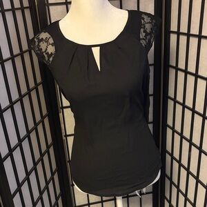 Candie’s Elegant Black Lace Sleeve Top- NEW WITH TAGS